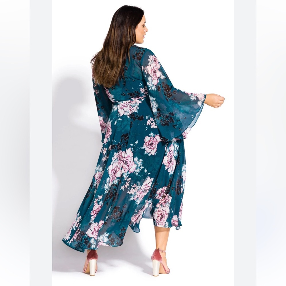 City Chic jade blossom belted Floral wrap kimono Maxi Dress Sz small